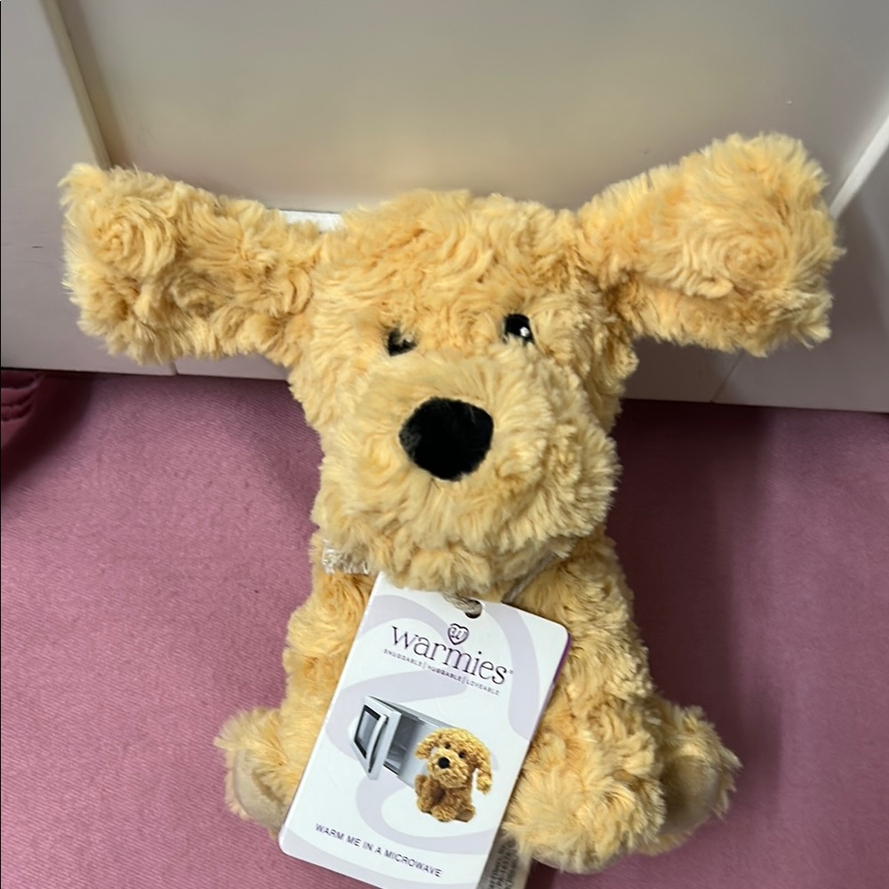 Warm Tan and Black Plush Dog Toy with Cuddly Texture